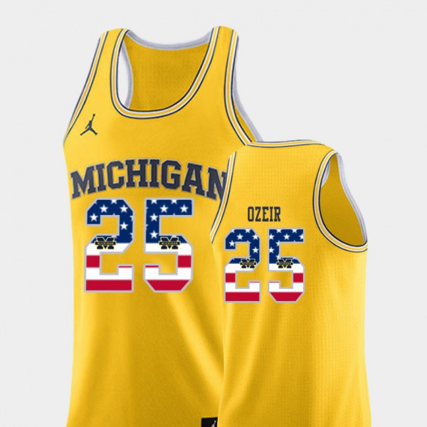Michigan #25 Mens Naji Ozeir Jersey Yellow High School College Basketball USA Flag